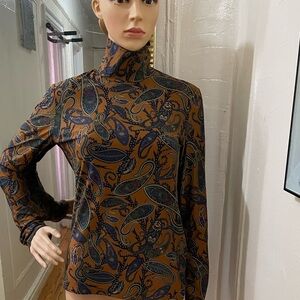 Chloe Brown and Blue Paisley Turtleneck Sweater